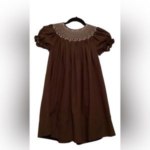 Rosalina Collections Smocked Brown Dress with Pink Flowers SZ 5